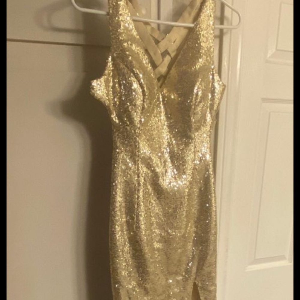 Gold Sequins Prom Dress